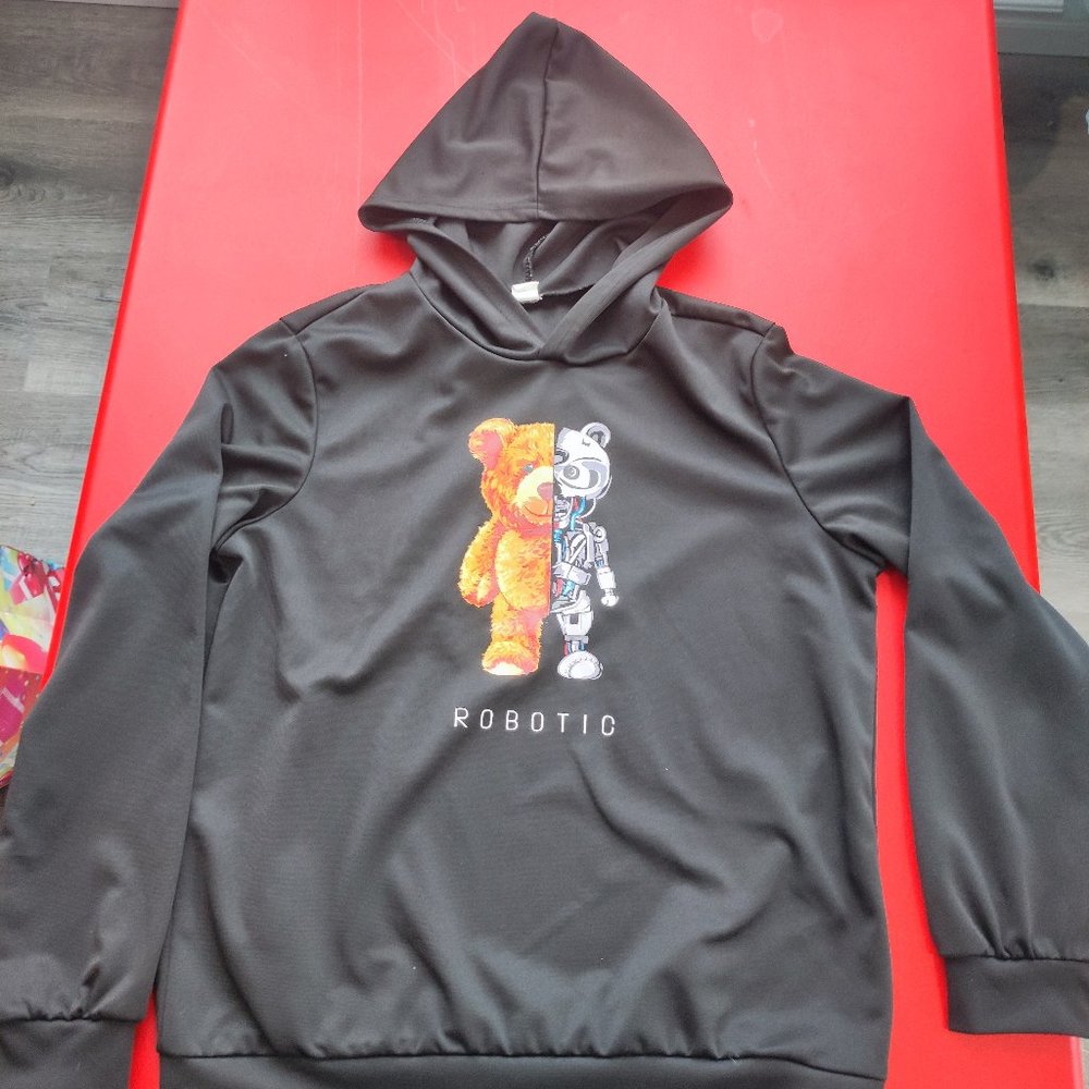 Shein Robotic Bear black pull over hoodie youth size eu 164 us 13-14